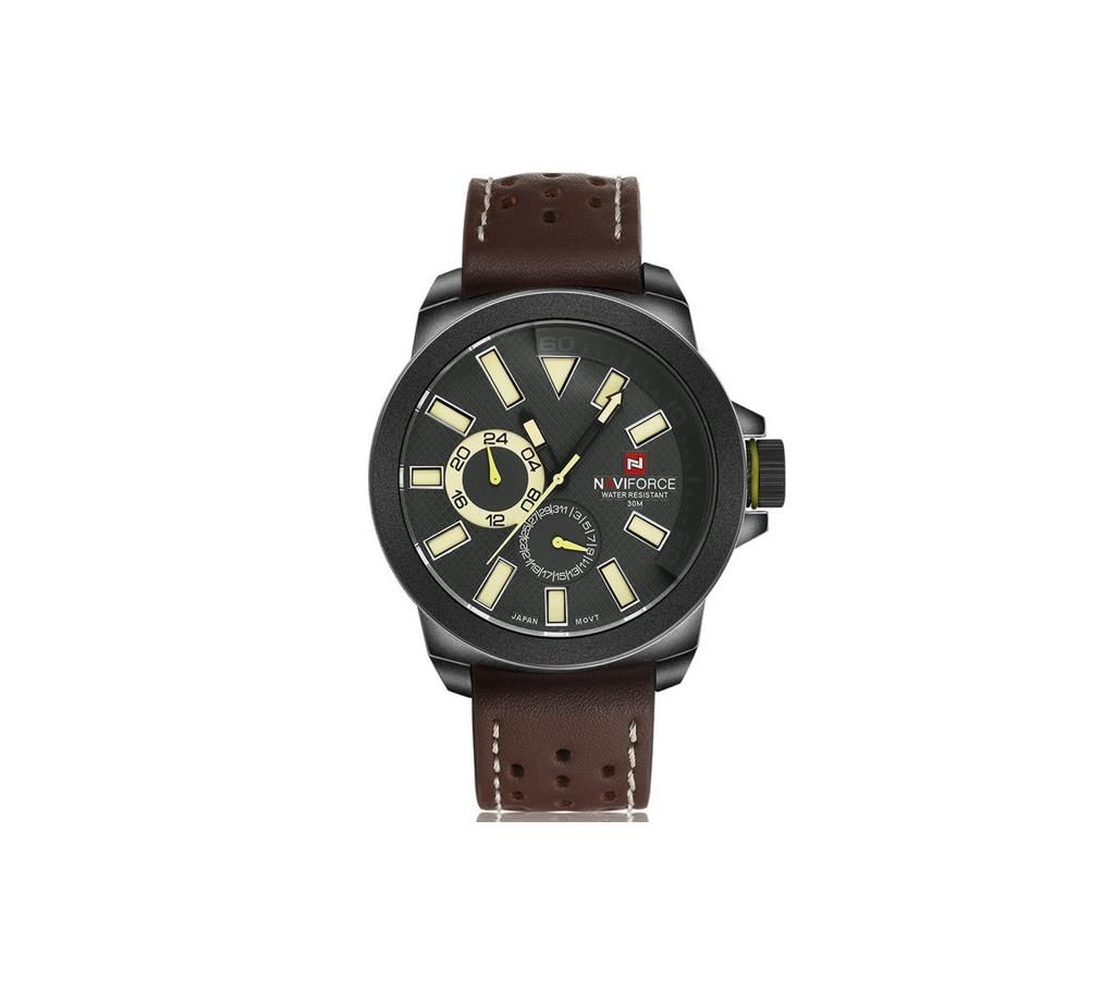 NAVIFORCE NF9064 Dark Brown PU Leather Chronograph Watch For Men - Dark Brown & Black