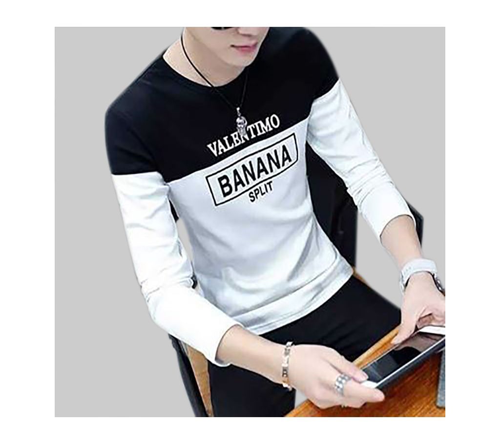 Long Sleeve Black & White T Shirt For Men 