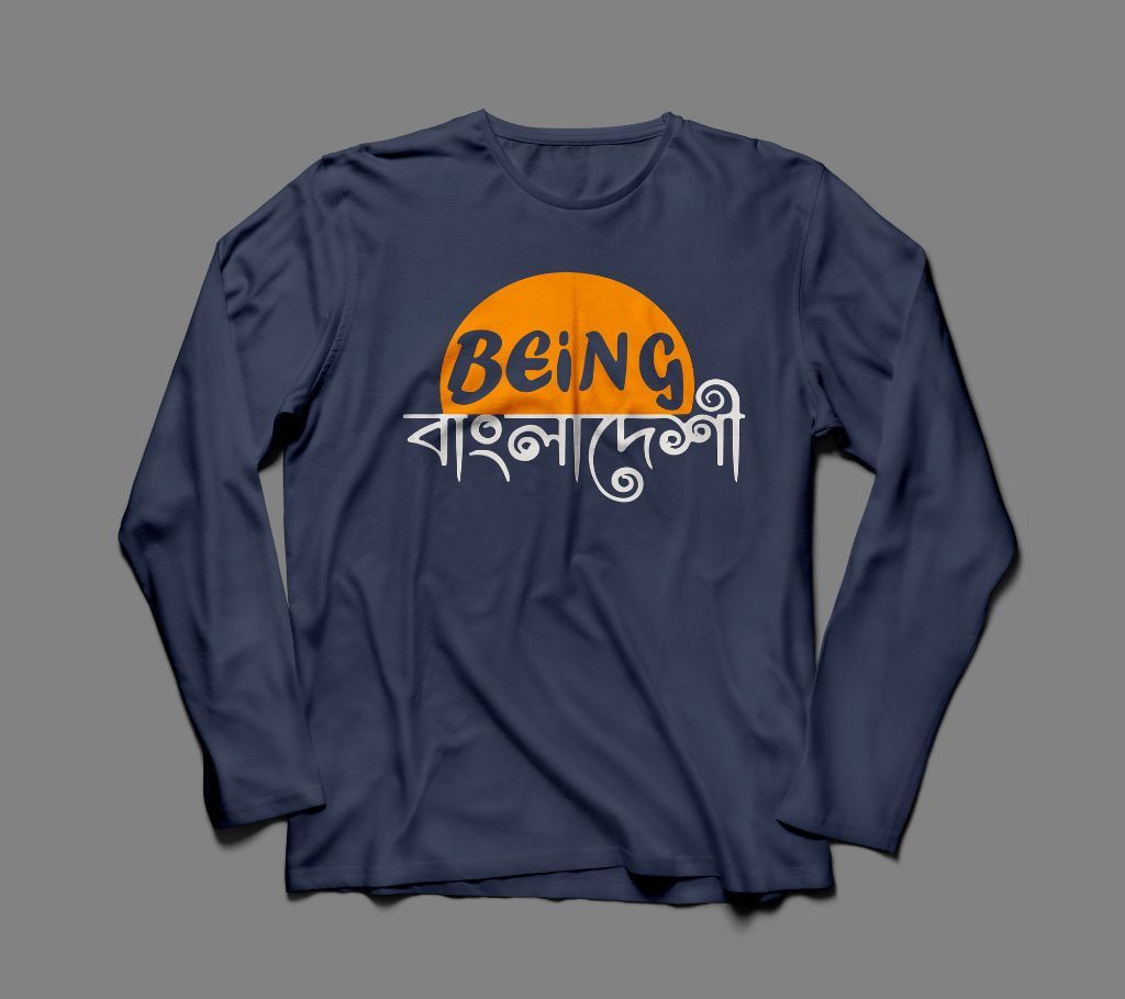 BEING BANGLADESHI LONG SLEEVE NAVY BLUE  COTTON TSHIRT FOR MEN