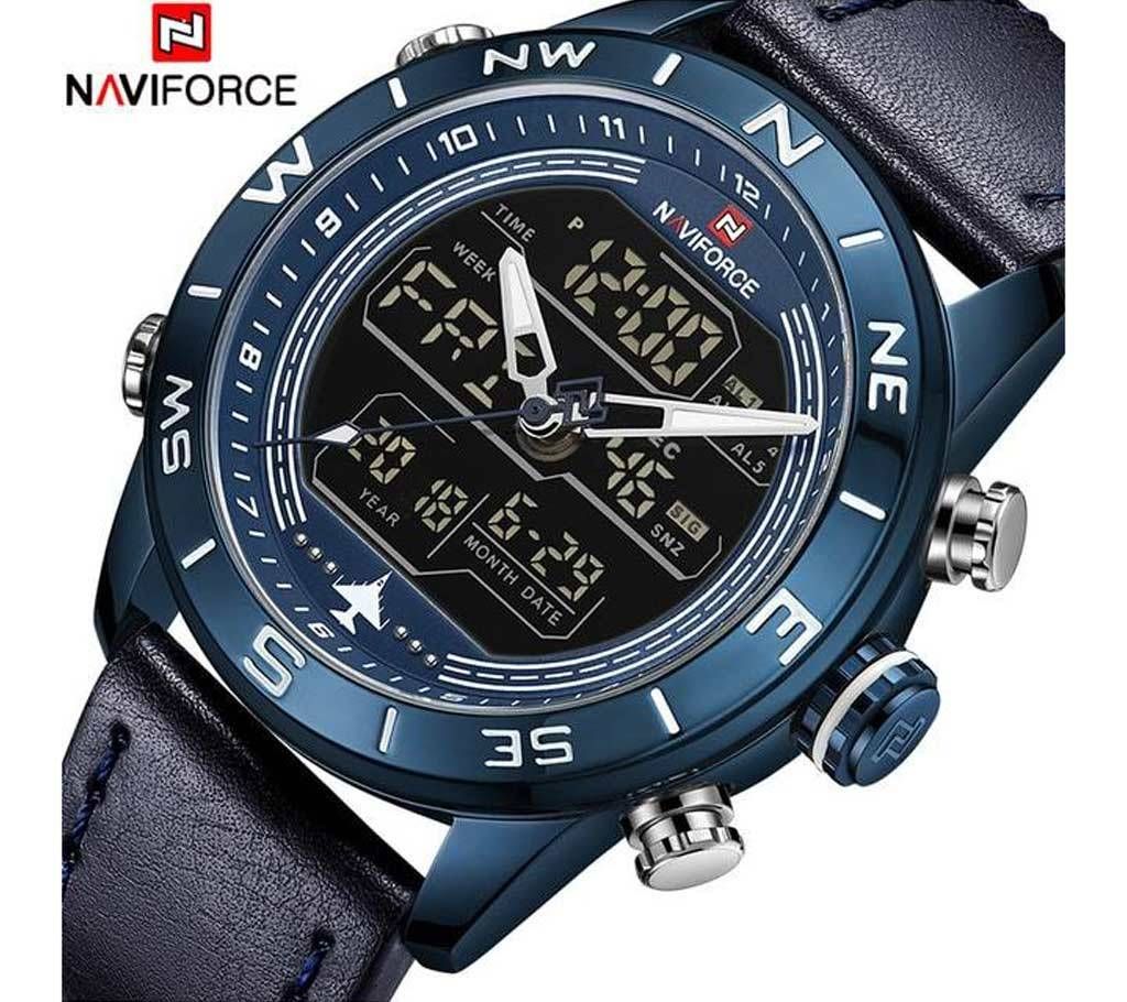 NAVIFORCE NF9144 Men's Double Display PU Leather Watch For Men - BLUE