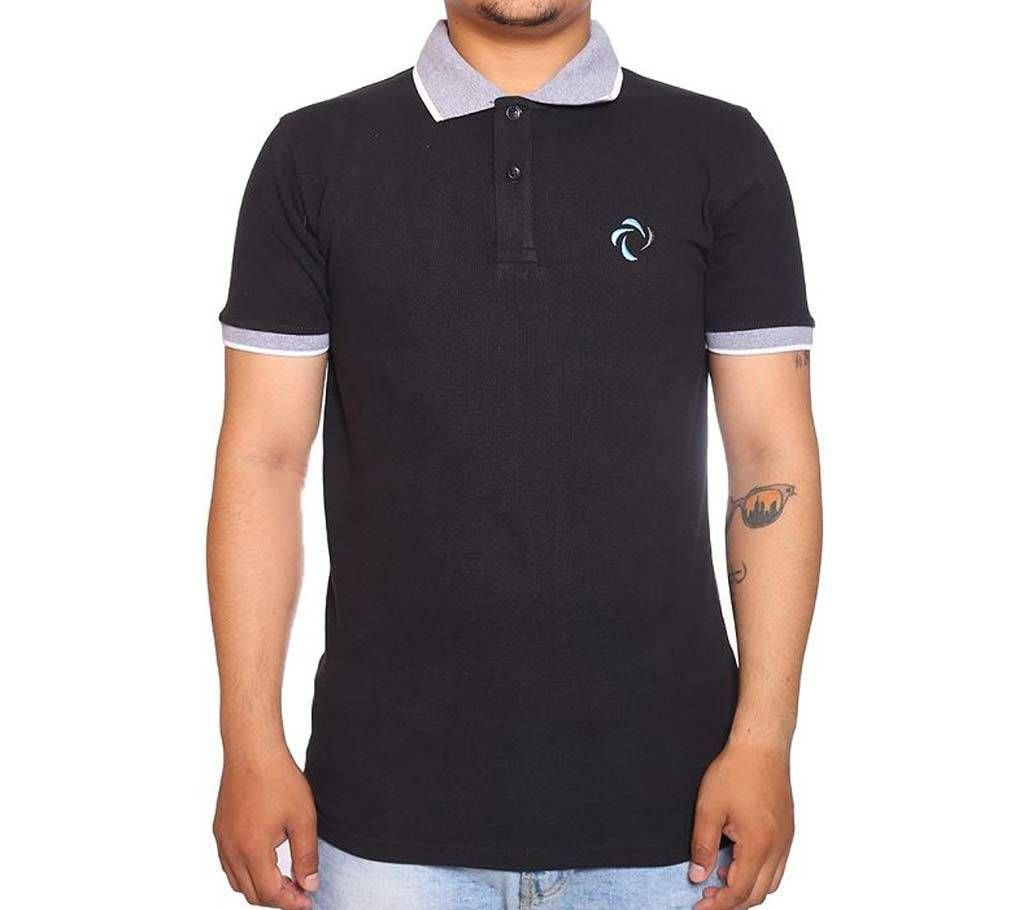Black Short Sleeve Polo Shirt For Men