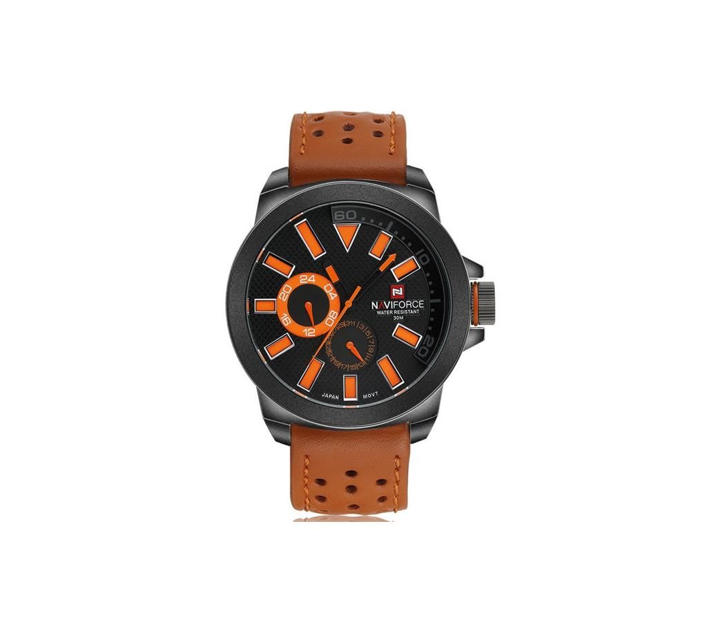 NAVIFORCE NF9064 Brown PU Leather Chronograph Watch For Men - Orange & Black