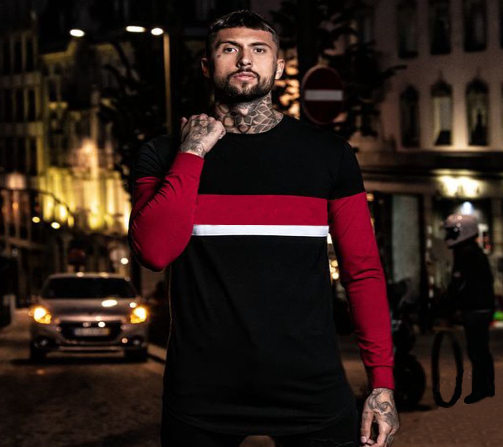 Black and Red Full Sleeve T-shirt for man