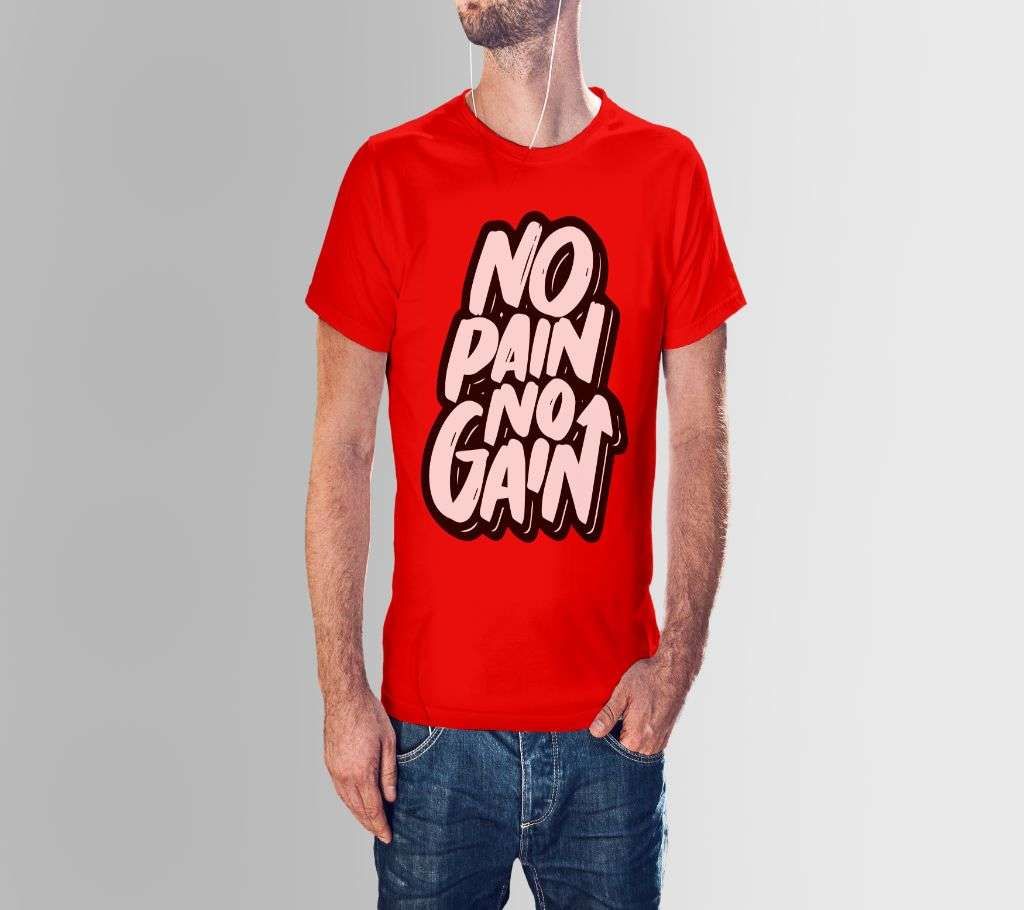 NO PAIN NO GAIN RED COTTON TSHIRT FOR MEN