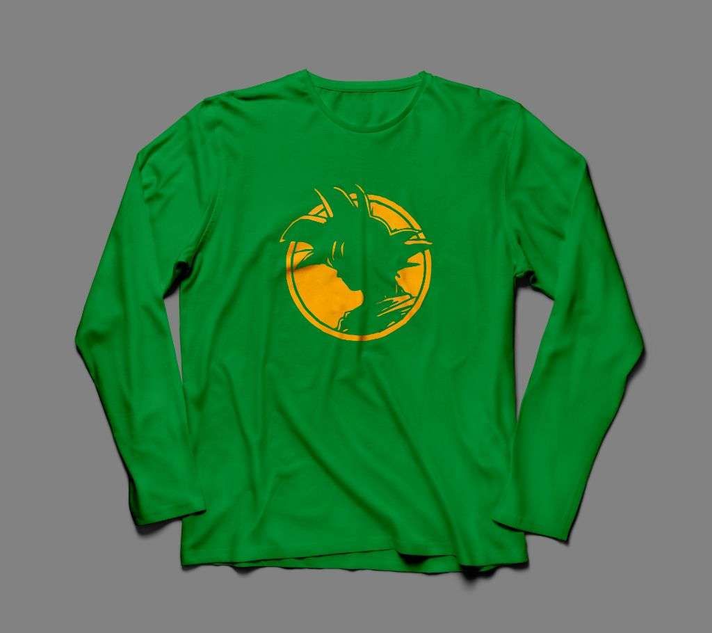 ANGRY GOKU LONG SLEEVE GREEN  COTTON TSHIRT FOR MEN