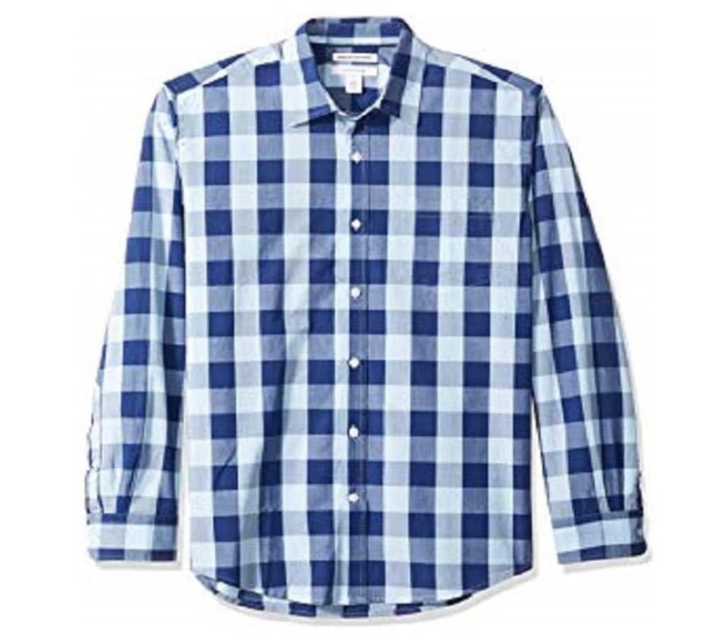 Multicolor Cotton Long Sleeve Shirt for Mens-White and blue check