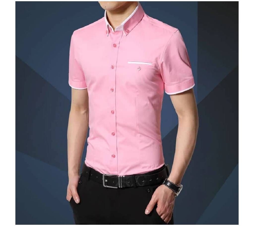 Gents Half Sleeve Casual Shirt-Pink