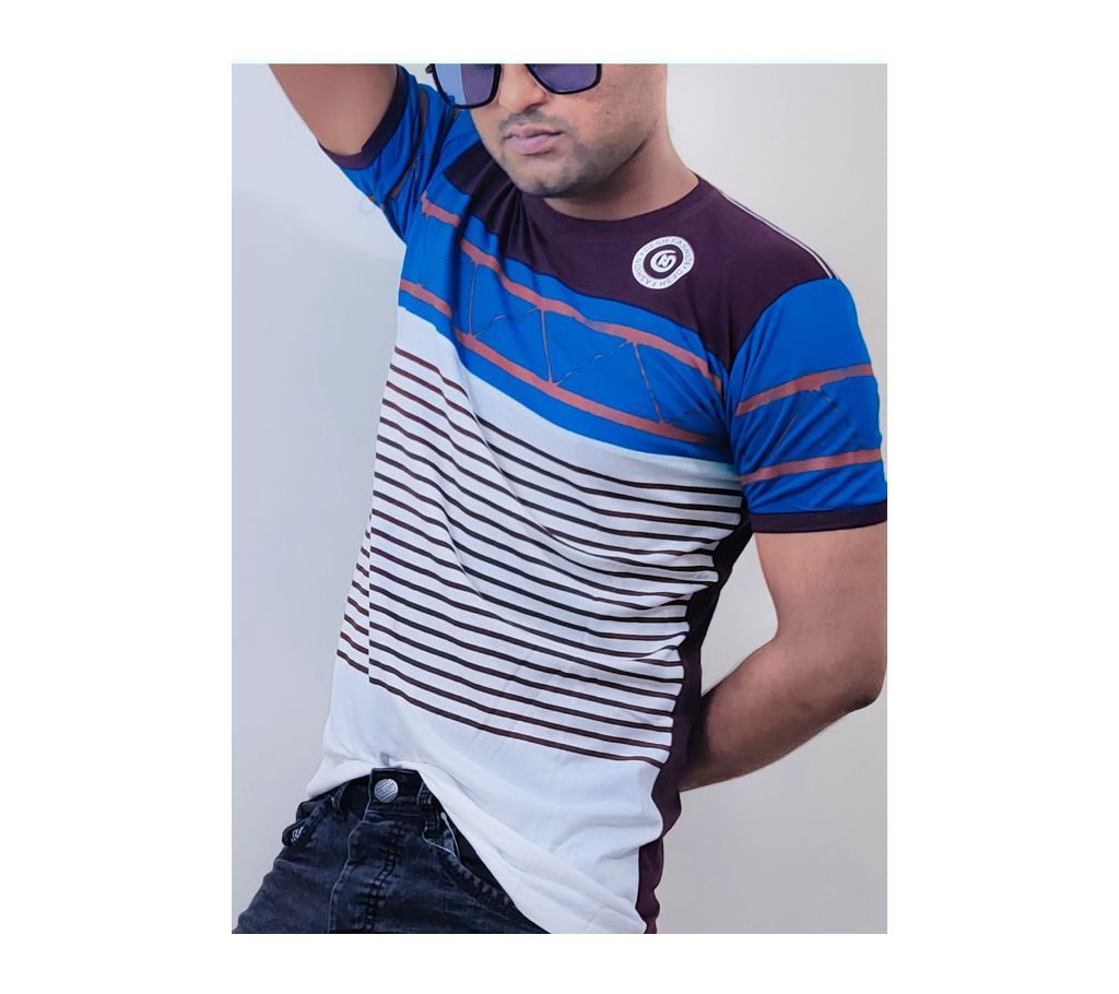Half Sleeve Multi Color Cotton Stripe T-Shirt For Men