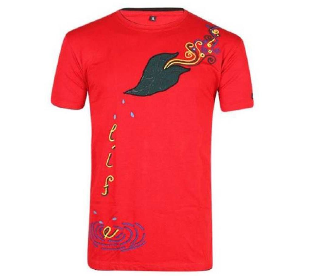 Red Cotton Casual Short Sleeve T-shirt For Men