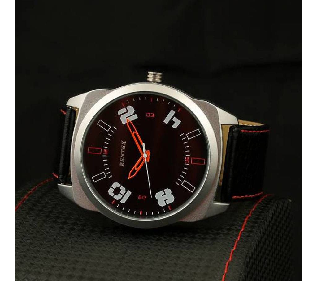 Black Dial Black Leather Strap Original Watch