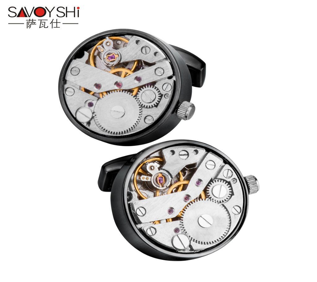 SAVOYSHI Mechanical Watch Movement Shirt Cufflinks for Mens