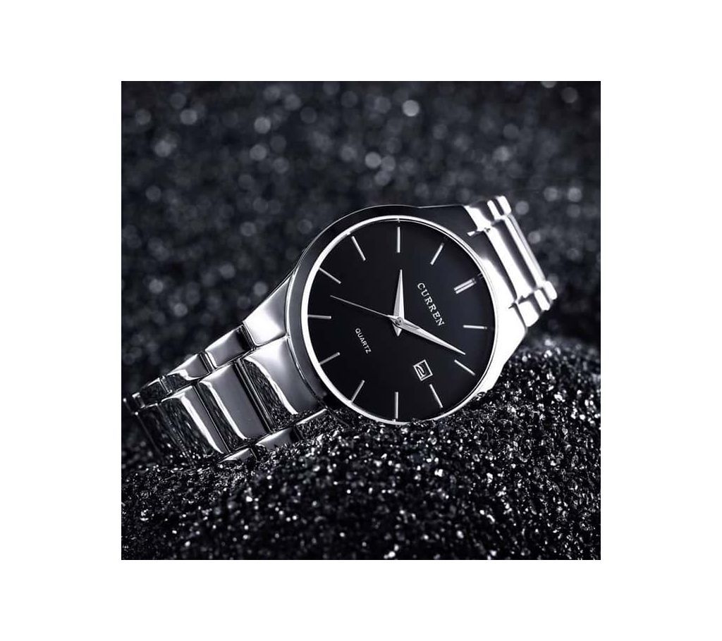 CURREN 8106 - Silver Stainless Steel Analog Watches for Men - Black