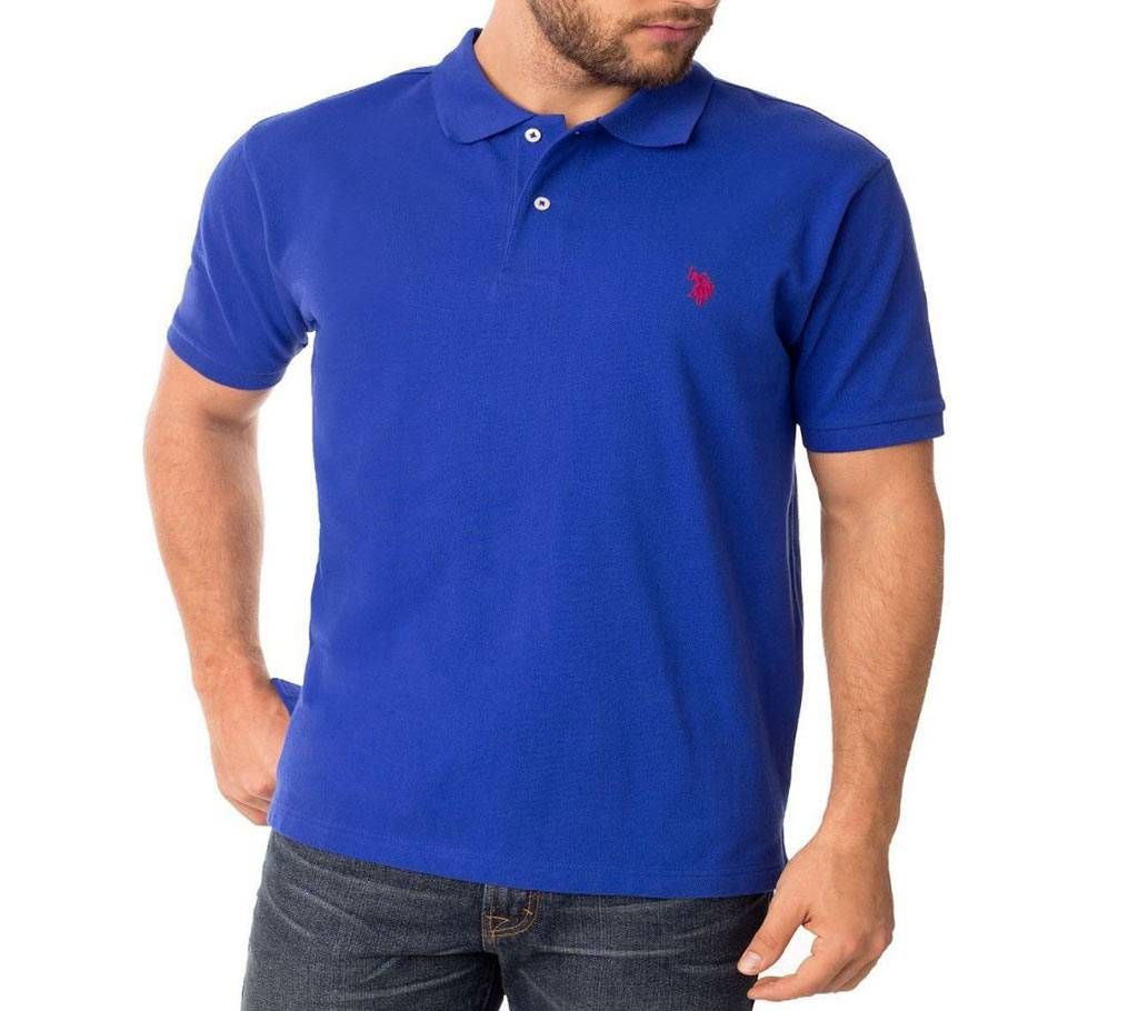 Short Logo Blue Cotton Polo Shirt For mans