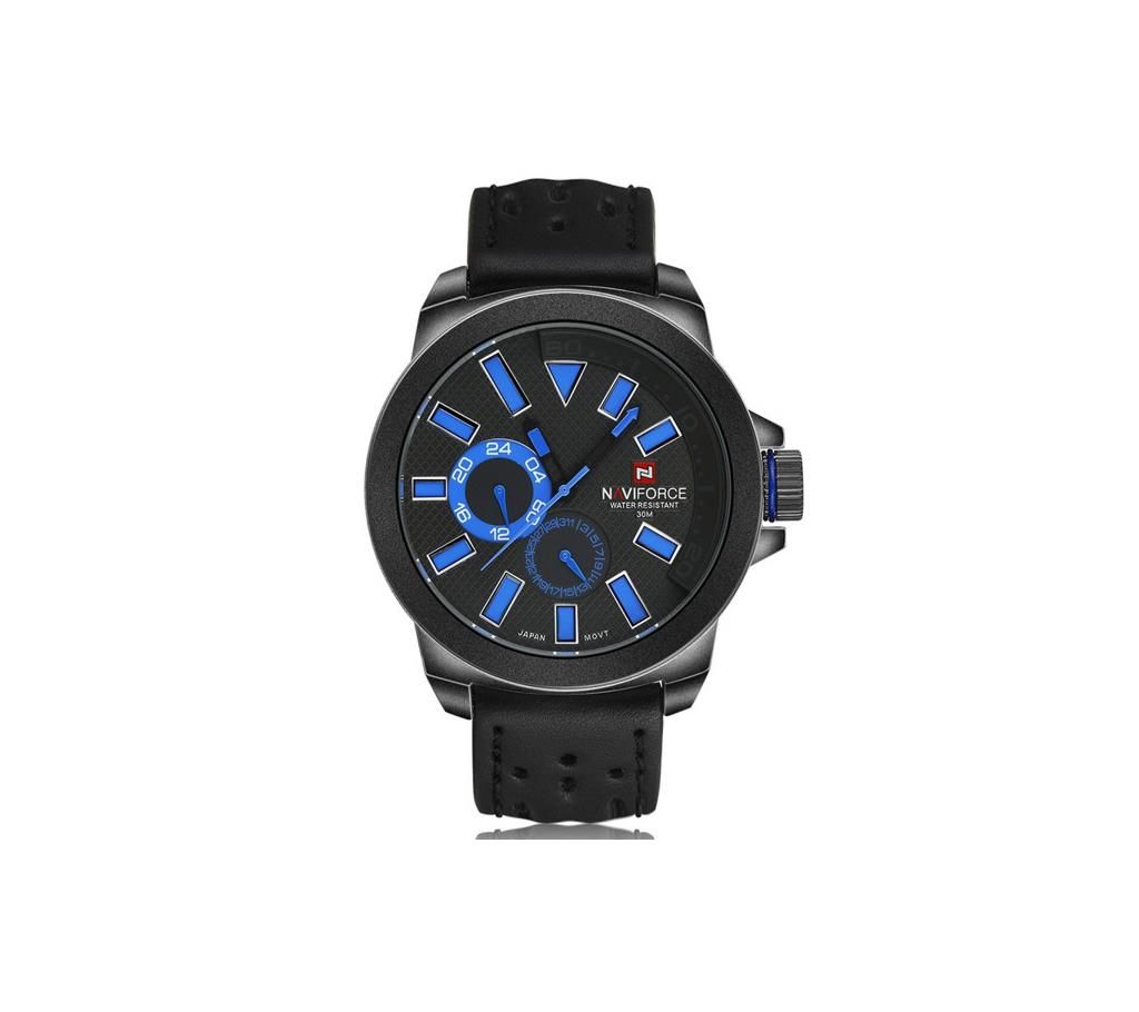 NAVIFORCE NF9064 Black PU Leather Chronograph Watch For Men - Black & Blue
