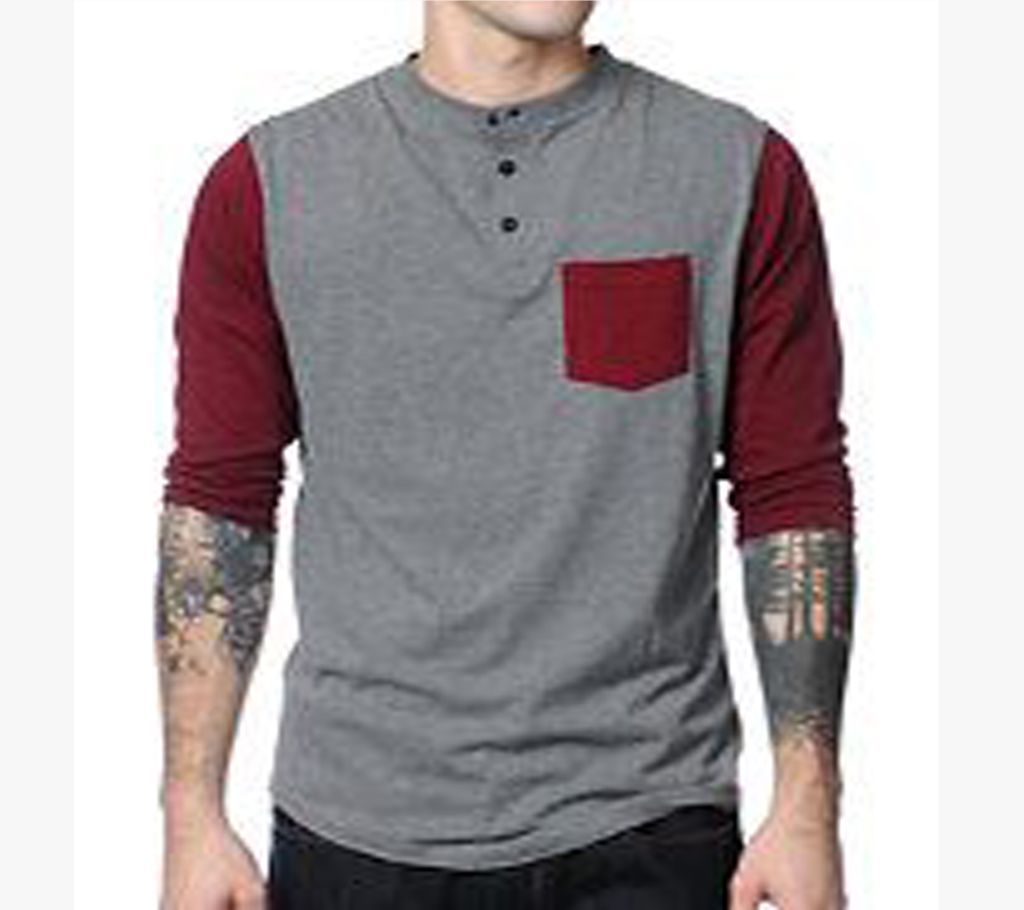 Grey and Maroon Hanley  Full sleeve T-shirt for man