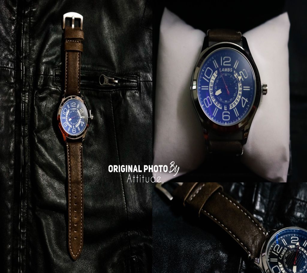 Lambs Darkbrown001 Calendar Display Wrist Watch