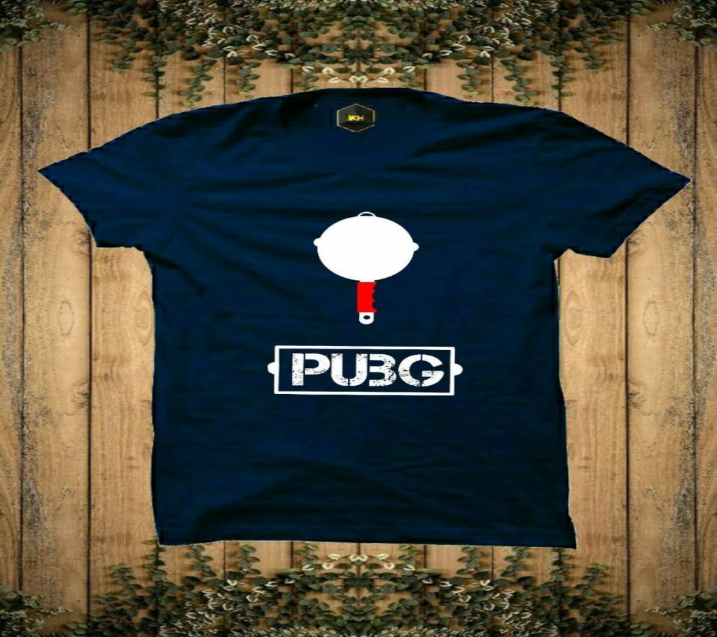 PUBG Design Rubber Print Half-Sleeve T-shirt For Men (Navy Blue)