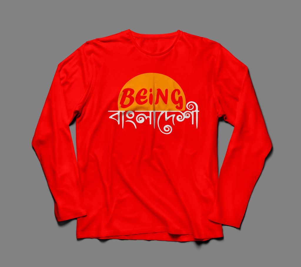 BEING BANGLADESHI LONG SLEEVE RED  COTTON TSHIRT FOR MEN