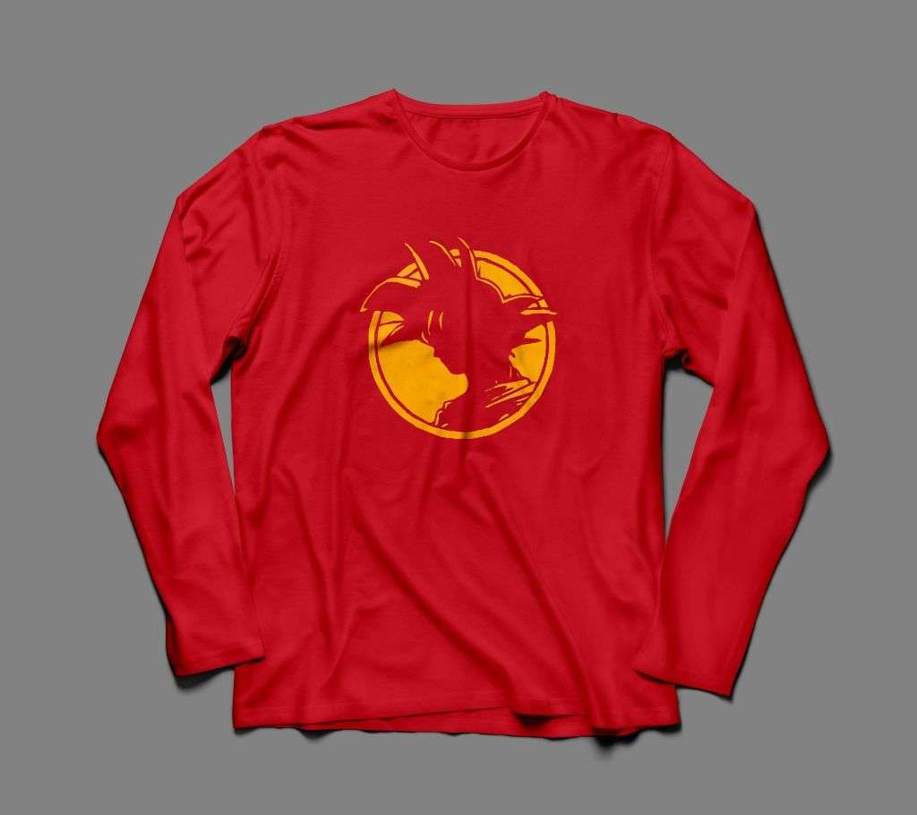 ANGRY GOKU LONG SLEEVE RED  COTTON TSHIRT FOR MEN
