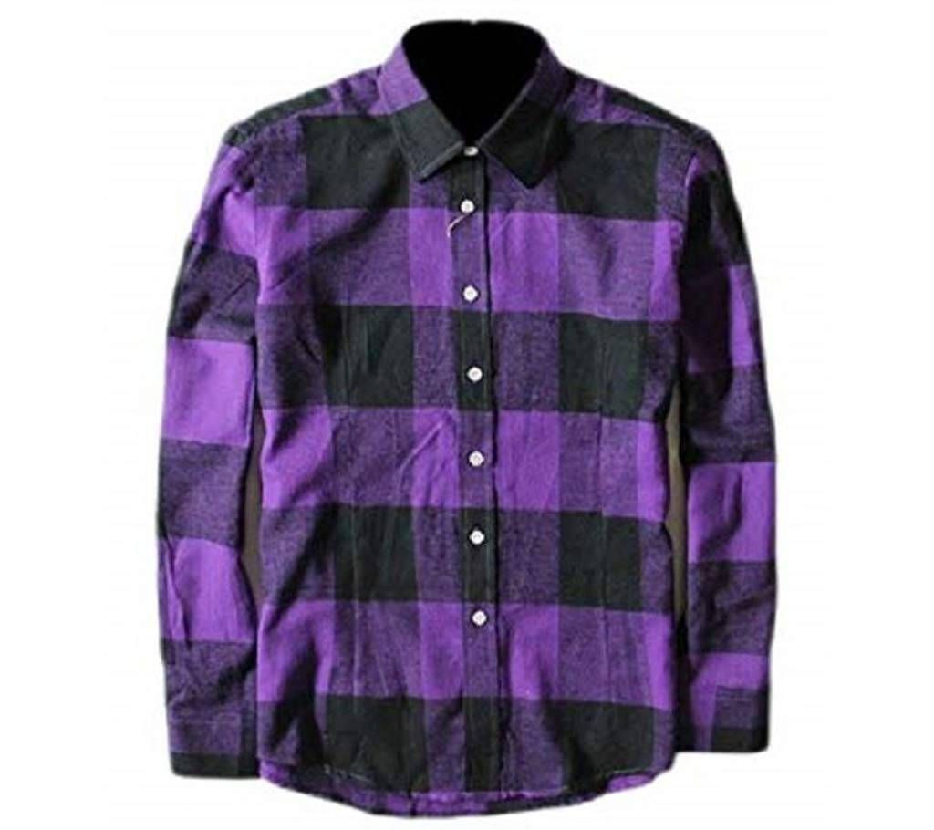 Multicolor Cotton Long Sleeve Shirt for Men-purple and black 
