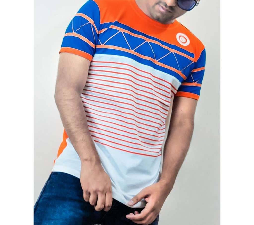 Multi Color Half Sleeve Cotton Stripe T-Shirt For Men