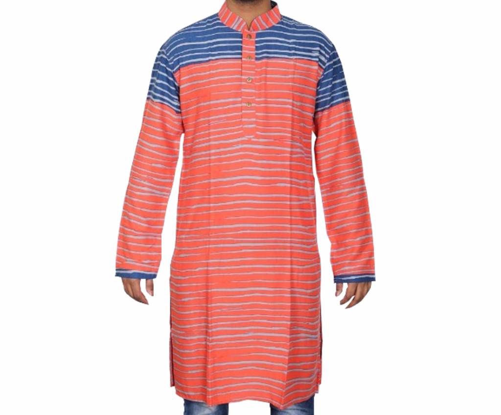 Pink Printed Cotton Panjabi For Men