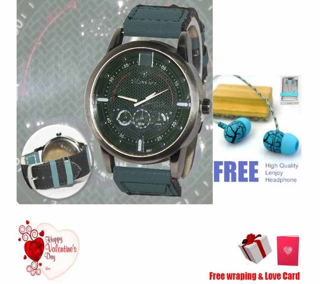 Gents Casual Watch with free lenjoy Headphone