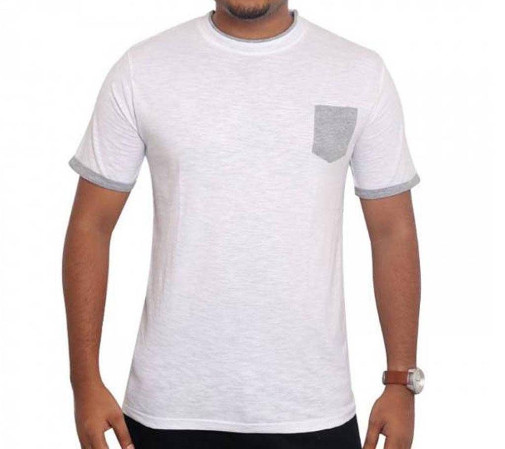 Men White T-shirt Ash Pocket