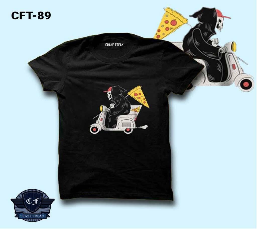 PIZZA  GUY BLACK Half Sleeve Cotton T-shirt For Men