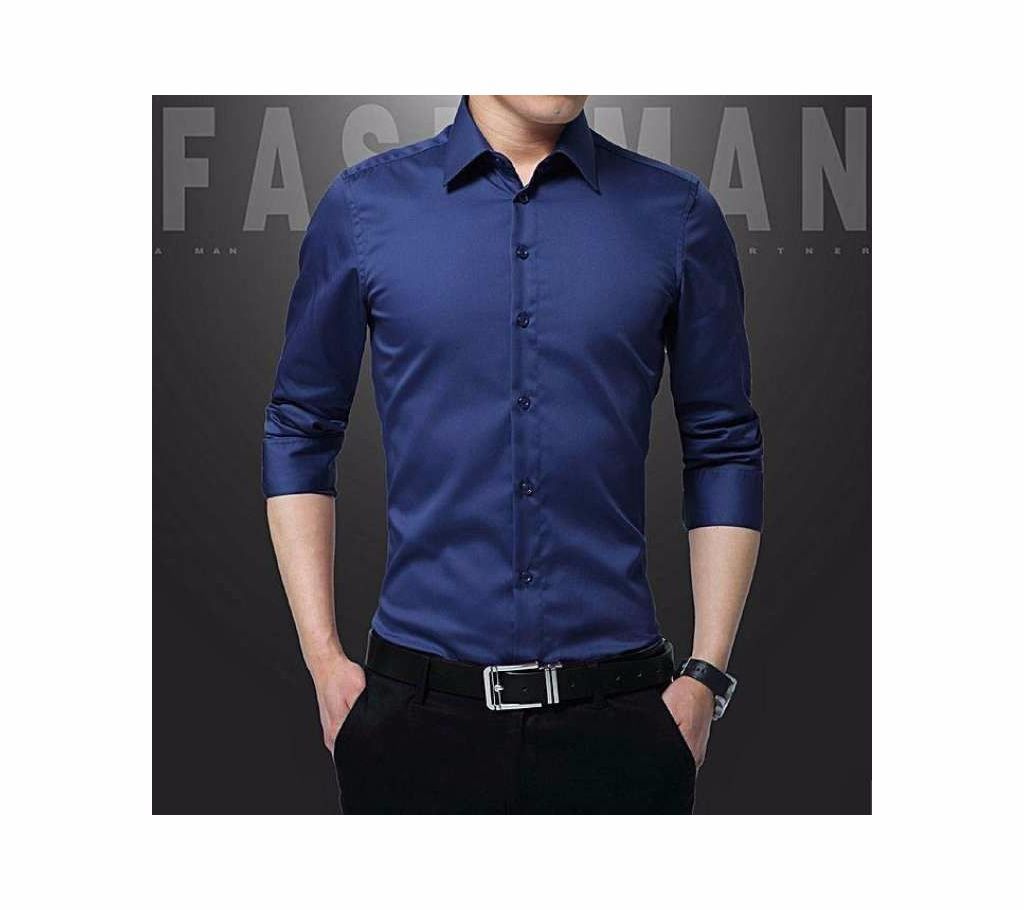 Light Navy Blue Long Sleeve Casual Shirt for Men