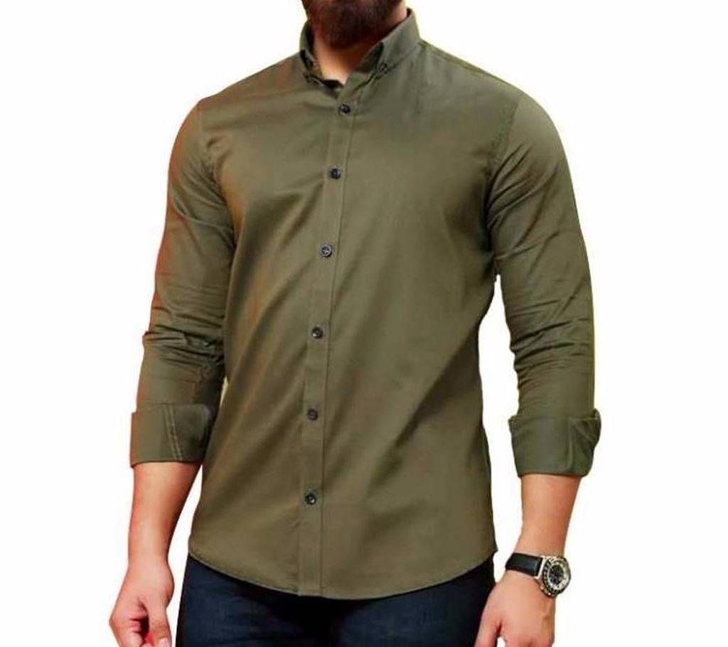 Olive Panama Long Sleeve Casual Shirt for Men  1