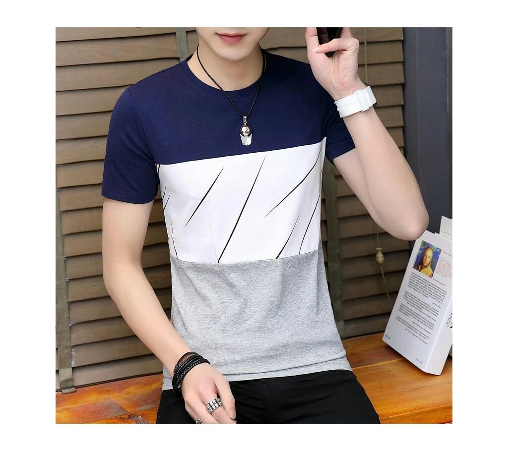 Navy white Gray Short Sleeve T-Shirt for men