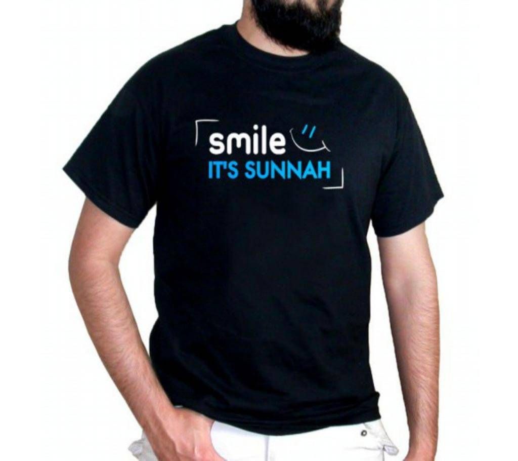 Smile it's Sunnah Mens Half Sleeve Cotton Round neck  t-shirt