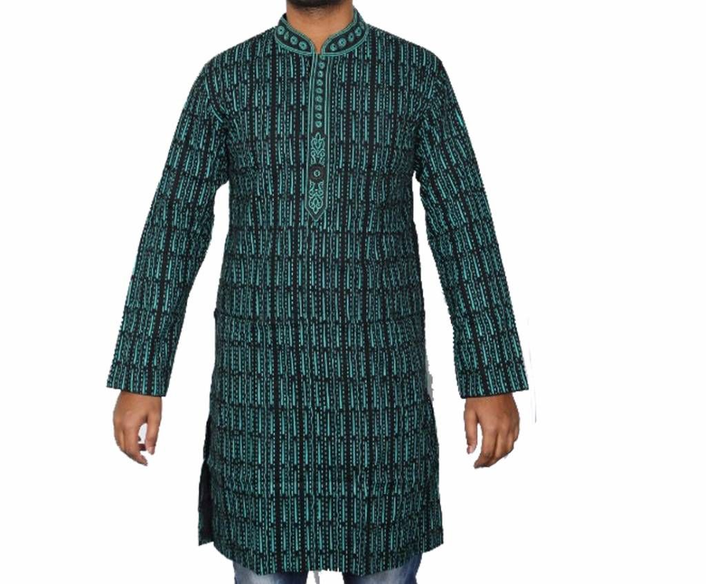 Deep Green Printed Cotton Panjabi For Men