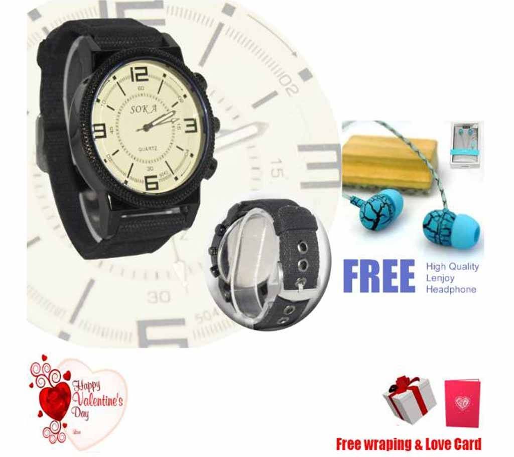 Exclusive Gents Watch with free lenjoy Headphone