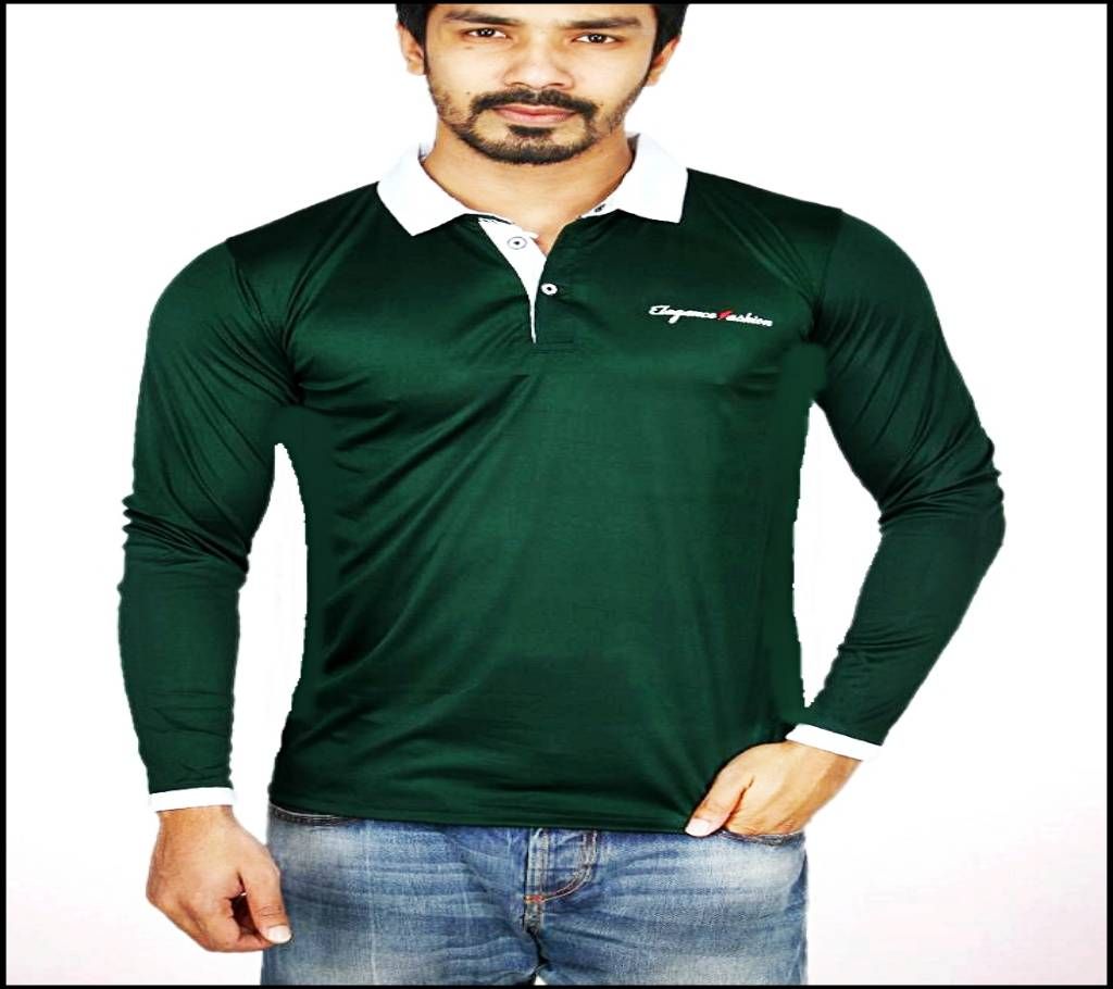 Green Micro Full Sleeve Cotton Polo-shirt