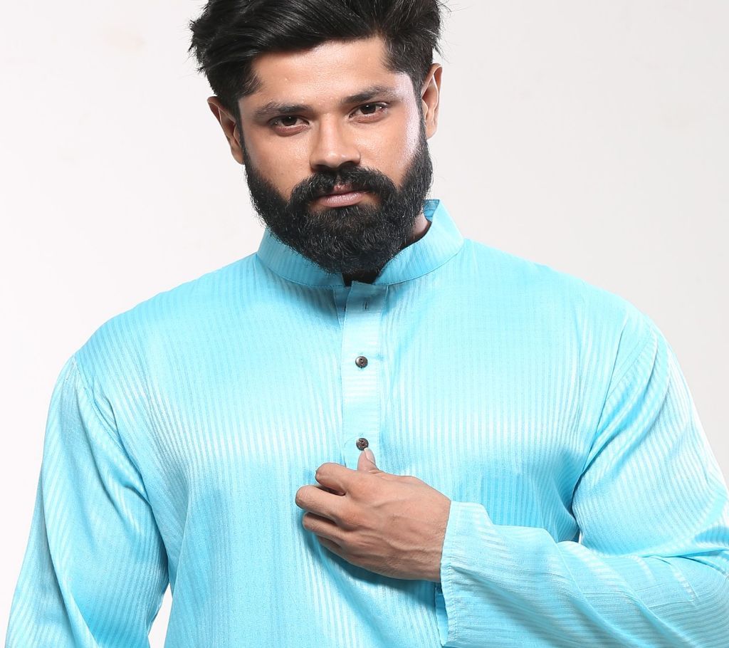 Mens Cotton Punjabi - Teal Striped