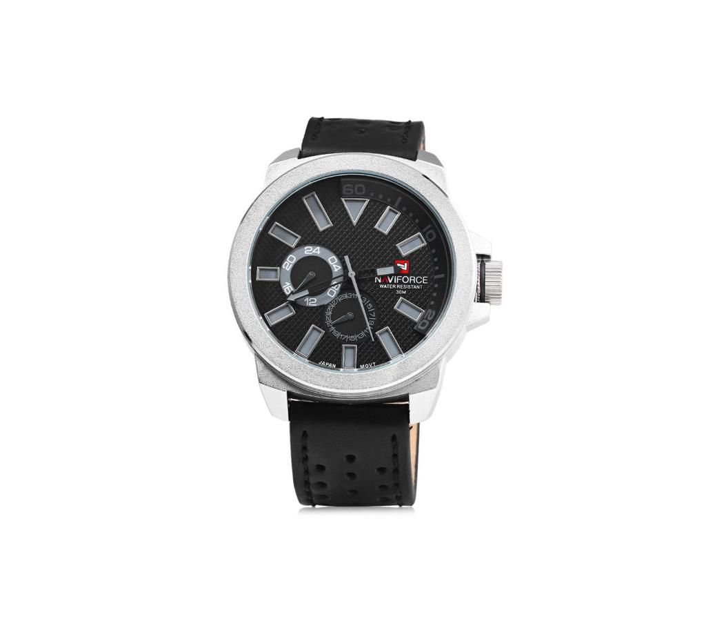 NAVIFORCE NF9064 Black PU Leather Chronograph Watch For Men - Black & Silver
