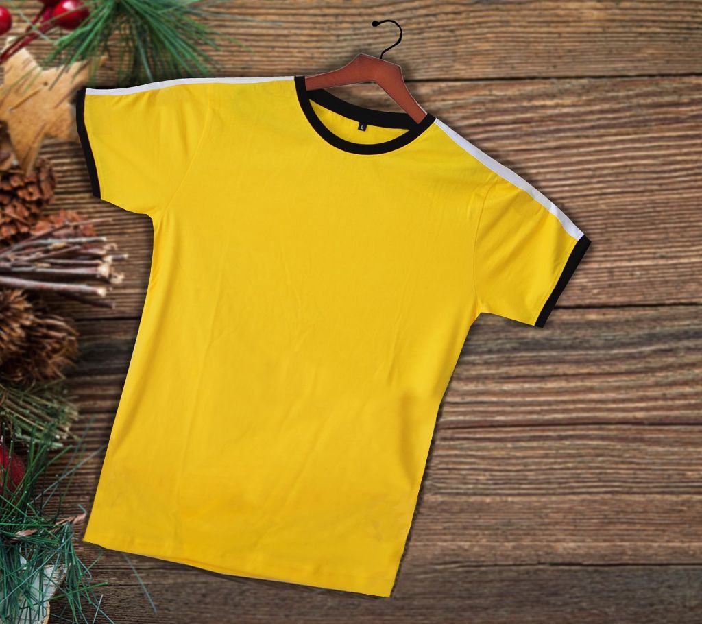 Yellow Style Half Sleeve Cotton T-Shirt For Men
