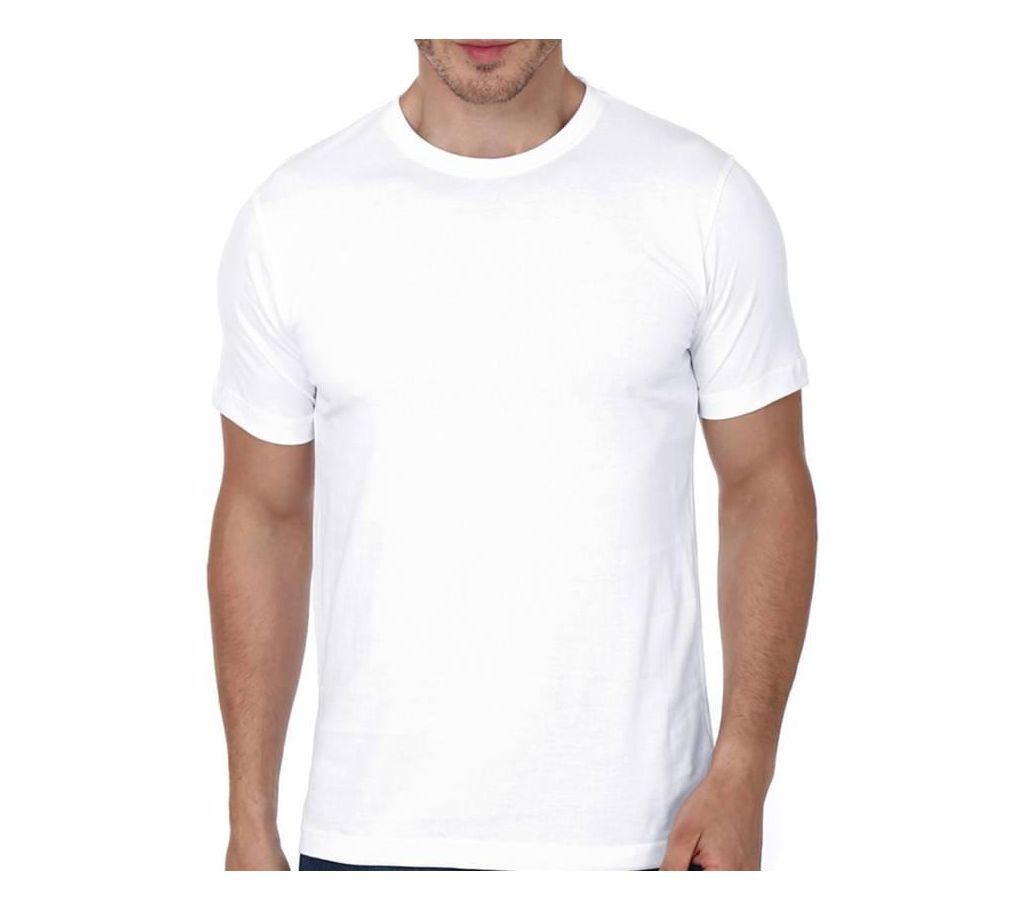 White Cotton Short Sleeve Tshirt For Men
