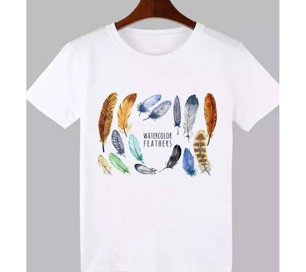 Watercolor Feather Half Sleeve Cotton  T-Shirt for men 