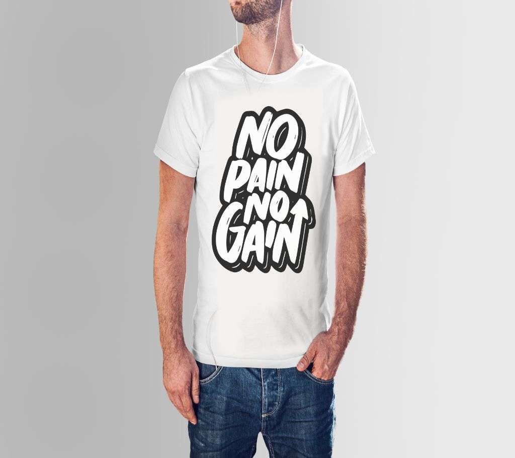 NO PAIN NO GAIN WHITE COTTON TSHIRT FOR MEN