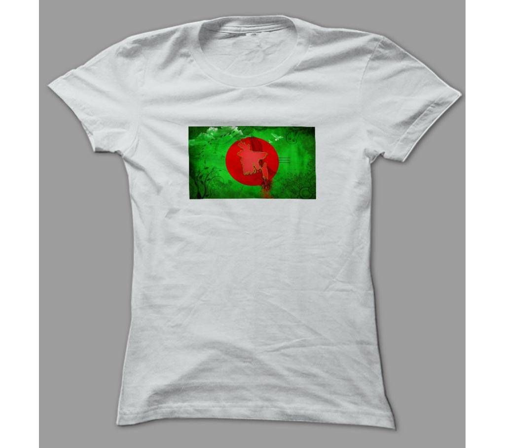 Bangladesh Flag And Map Art White Polyester T-Shirt