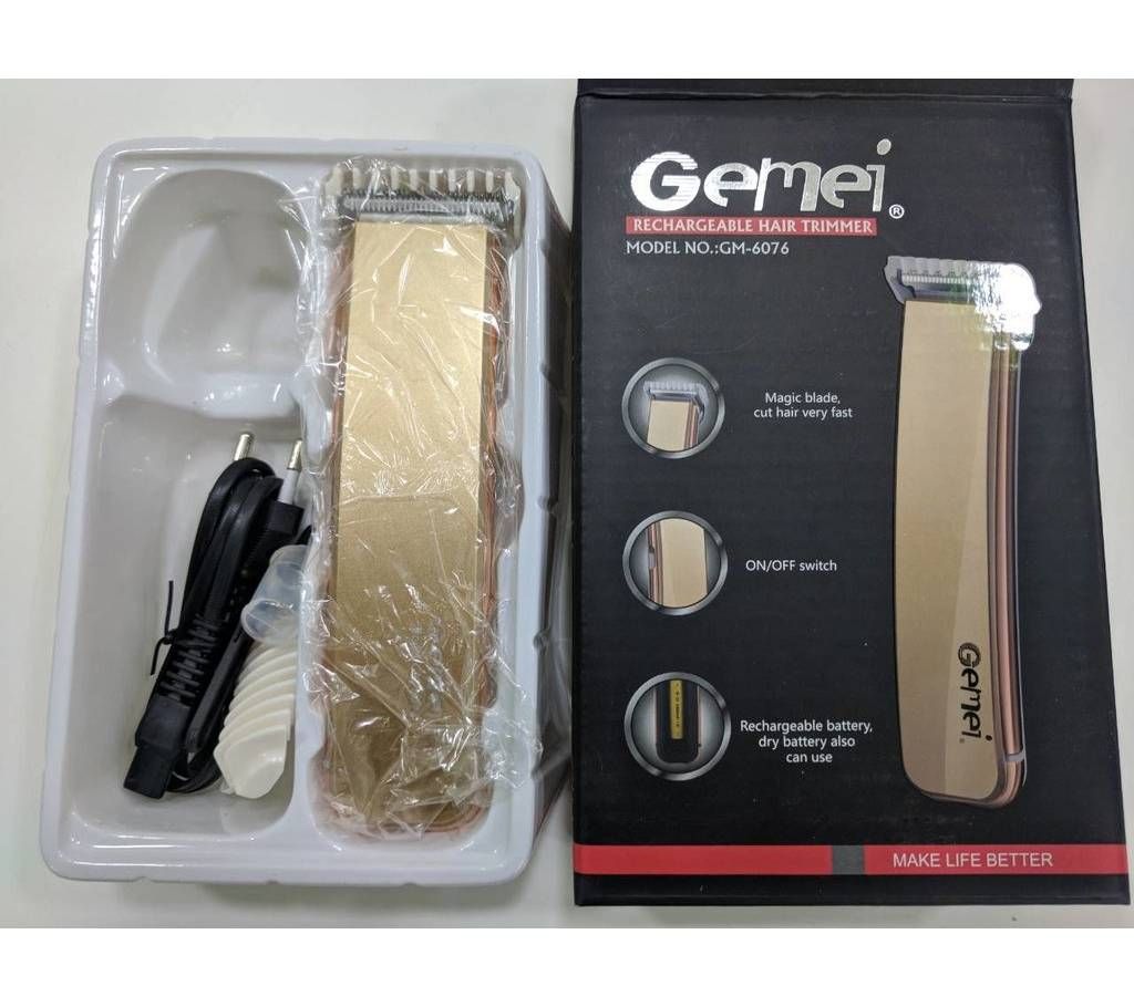 Gemei GM-6076 Gold Professional Trimmer for Men and Women (Rechargeable Big Blade)