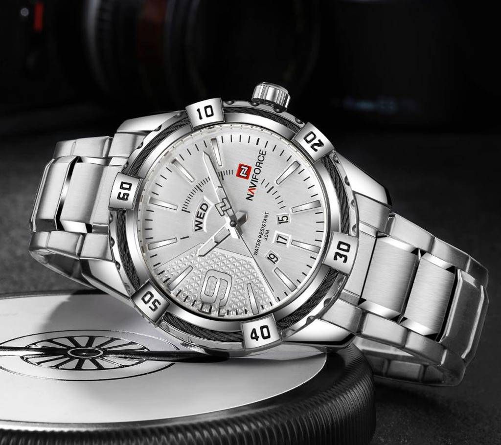 NAVIFORCE NF9117 - Stainless Steel Analog Watch for Men - Silver (Original Box)