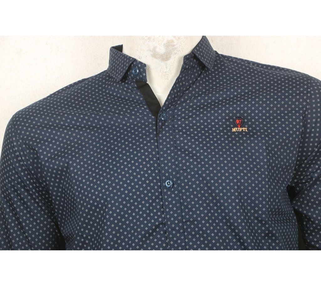 Navy Blue Cotton Long Sleeve Shirt for Men