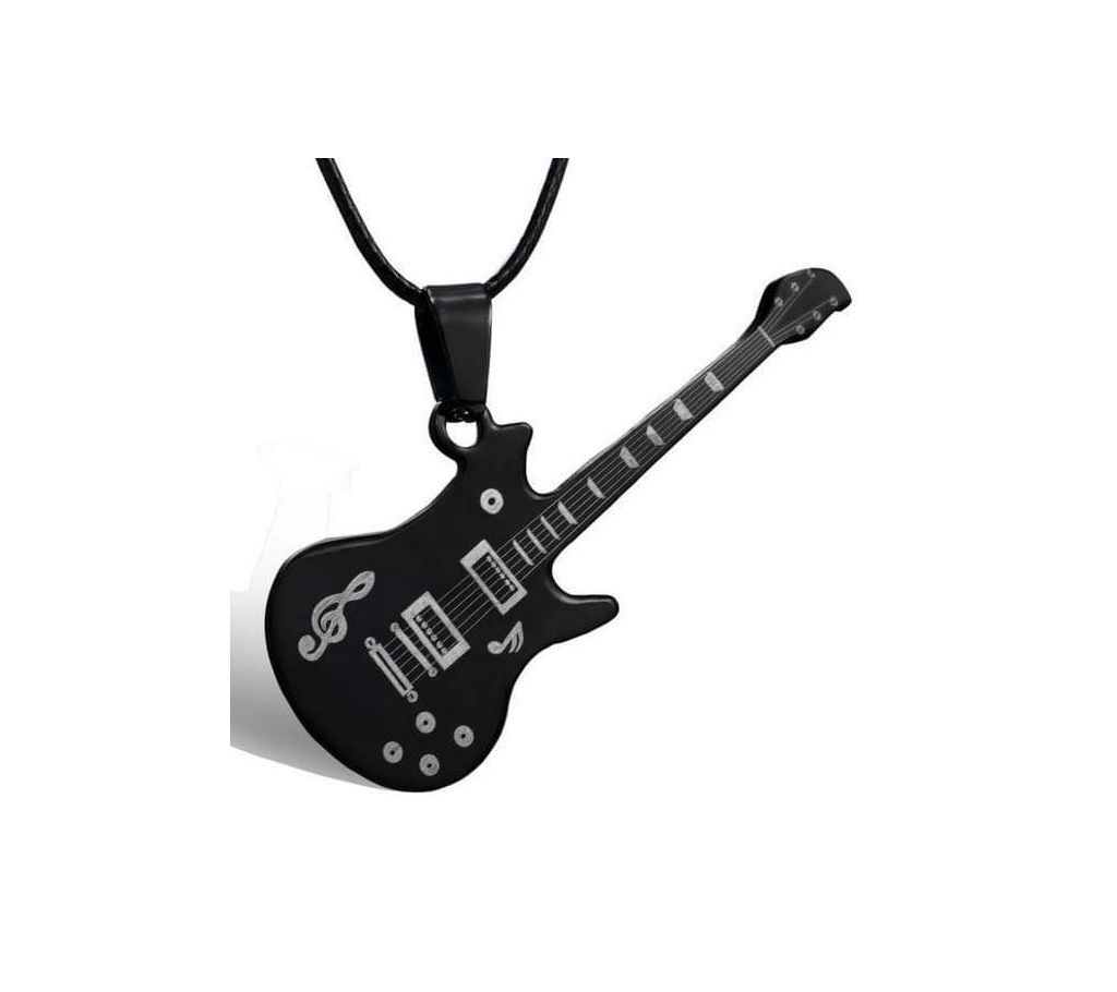 Cool Punk Black 316L Stainless Steel Guitar Pendant & Necklaces Leather Chain Men Women Costume Jewelry