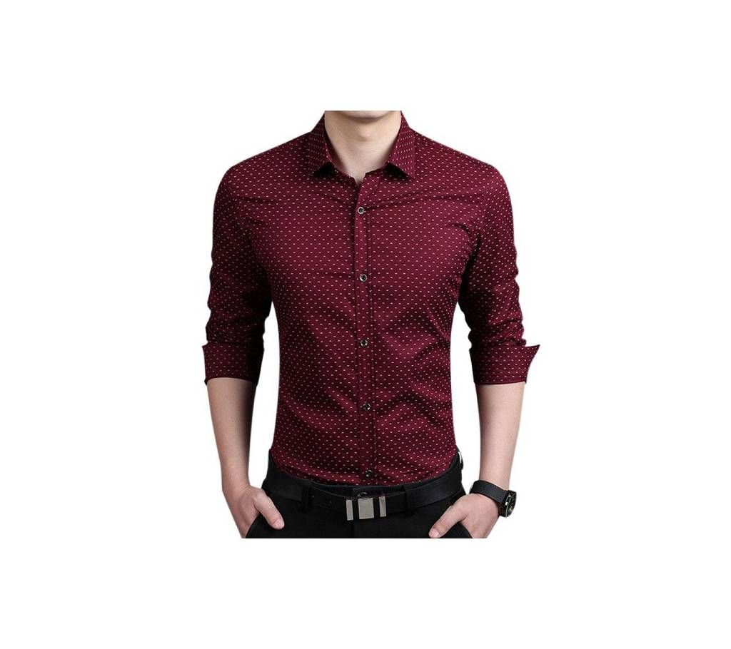 Men's full sleeve Ball Printed Formal Maroon Shirt