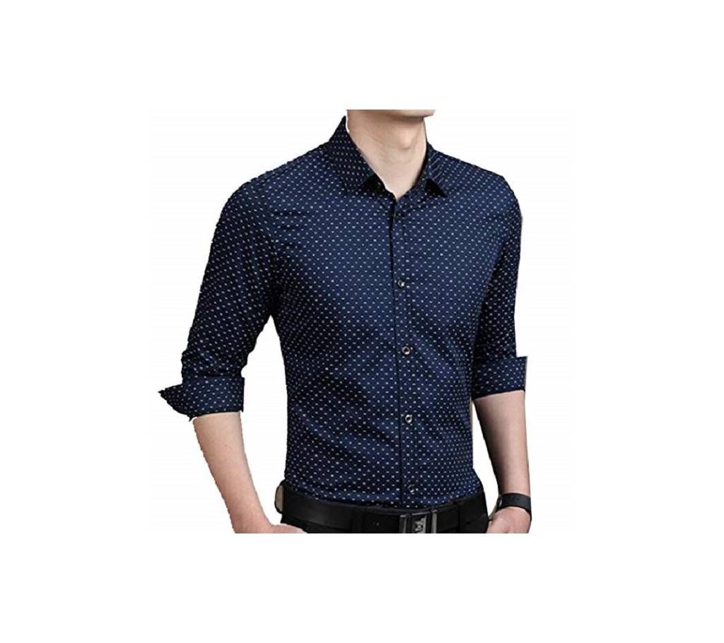 Navy Blue Long Sleeve Printed Shirt for Men