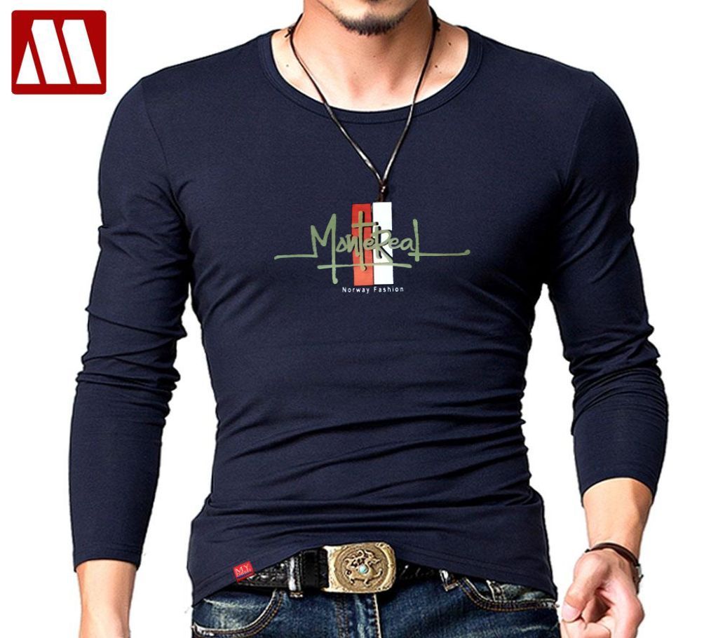 Mens Full Sleev Cotton T shirt Blue